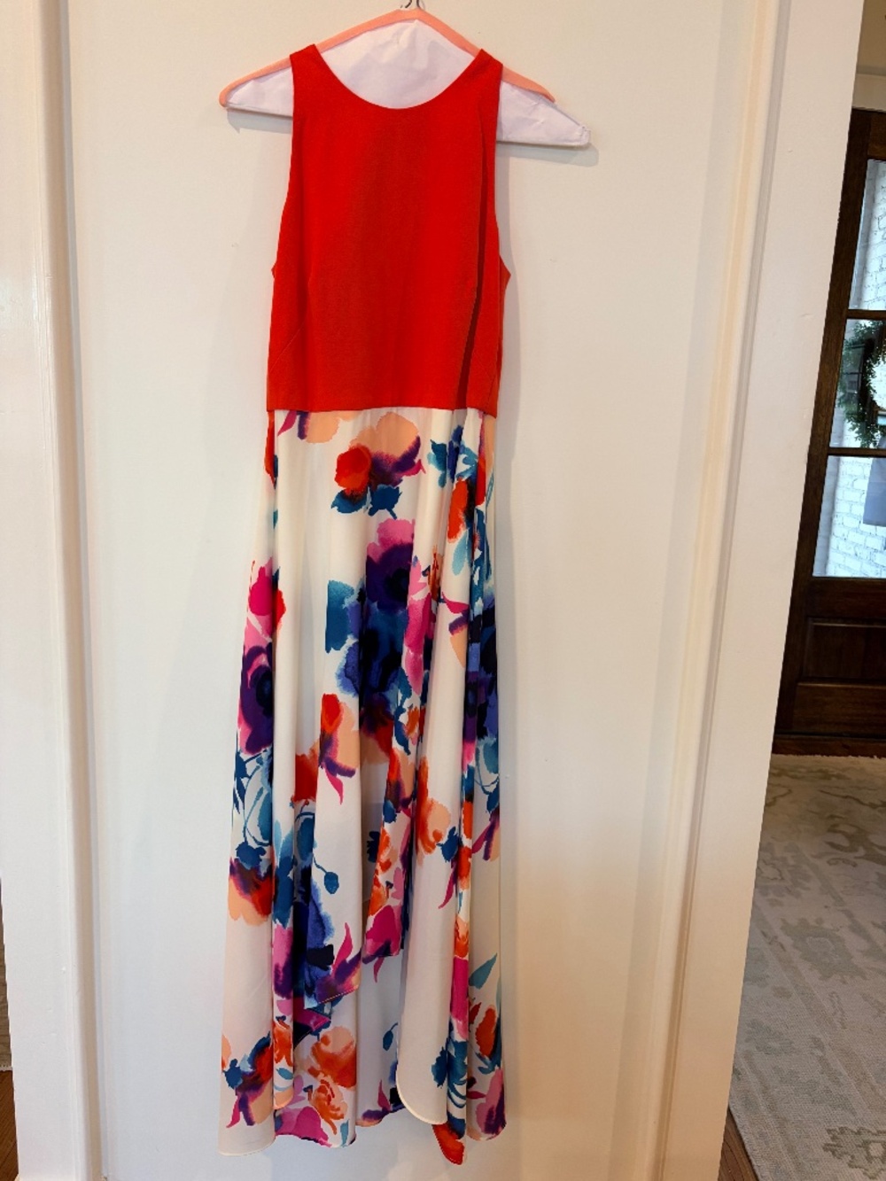 Vince Camuto Red Floral Colorblock Maxi Dress Size 2